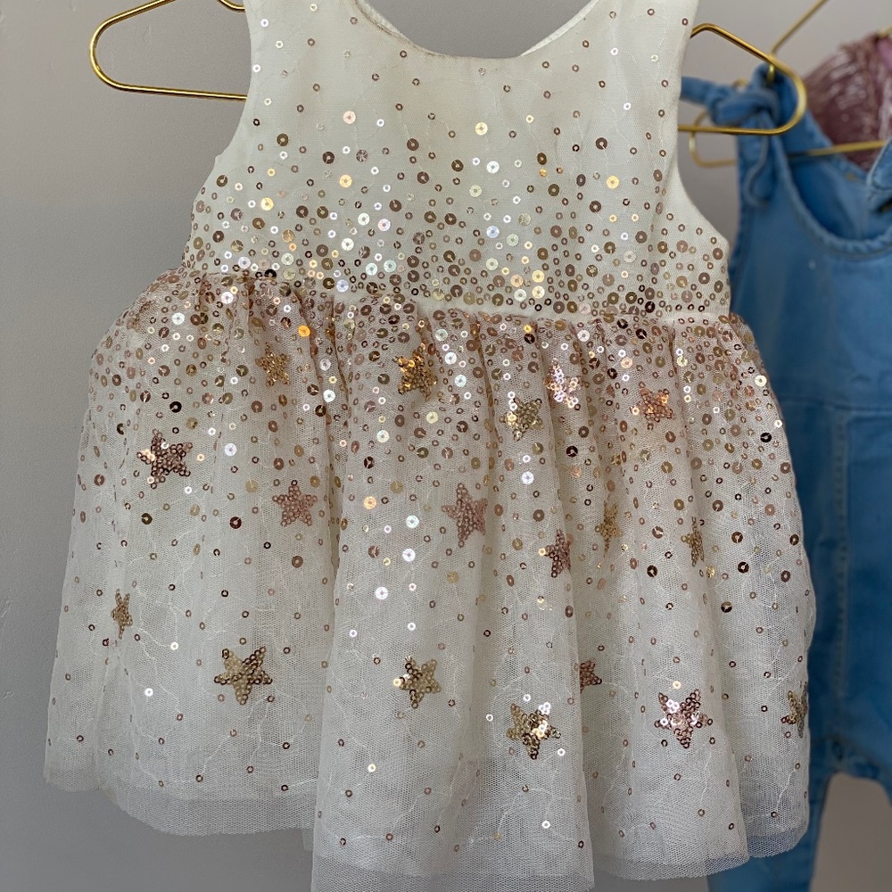 SEQUIN PARTY DRESS - White & Gold - Baby Girl